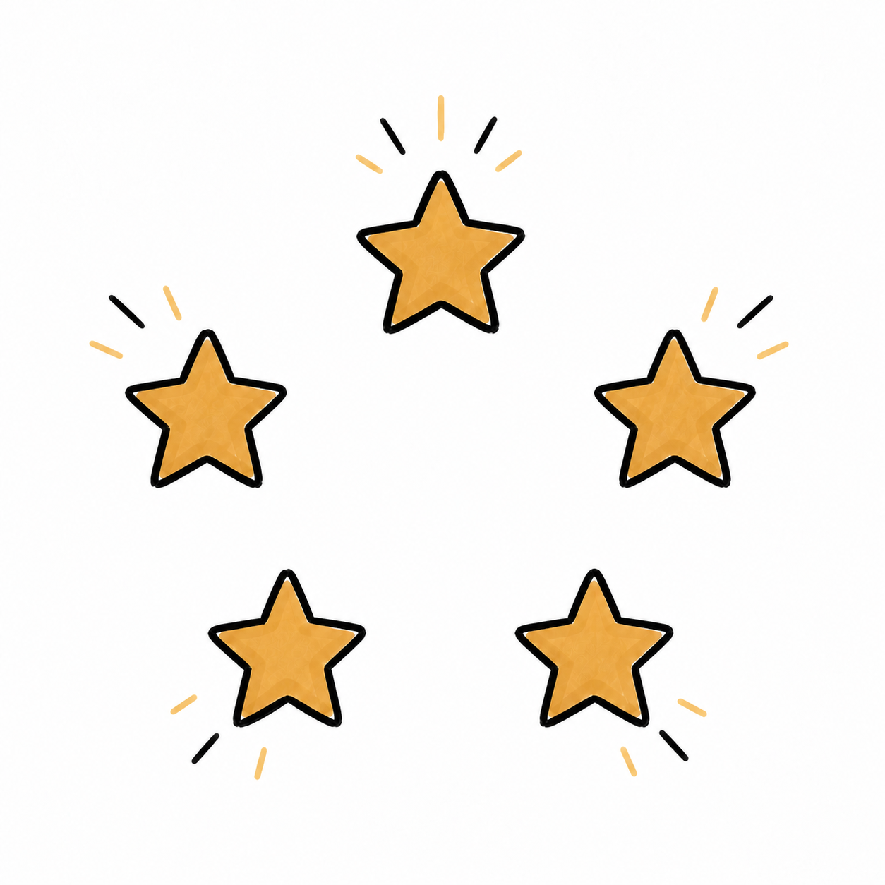 Five gold stars arranged in a circle in a hand-drawn black marker style.