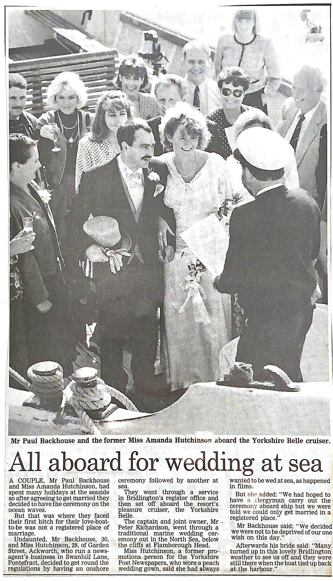 Mr Paul Backhouse and the former Miss Amanda Hutchinson aboard the Yorkshire Belle cruiser.jpg