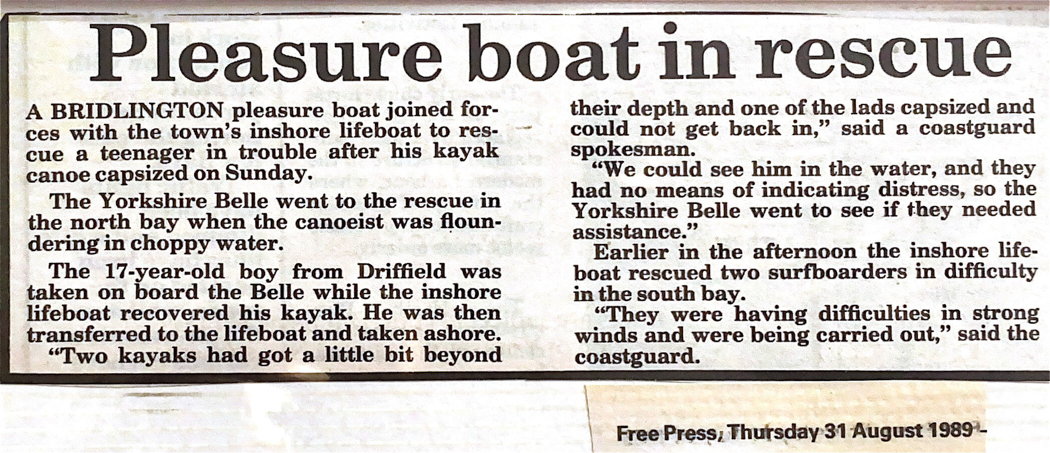 Pleasure boat in rescue - Newspaper clipping.jpg