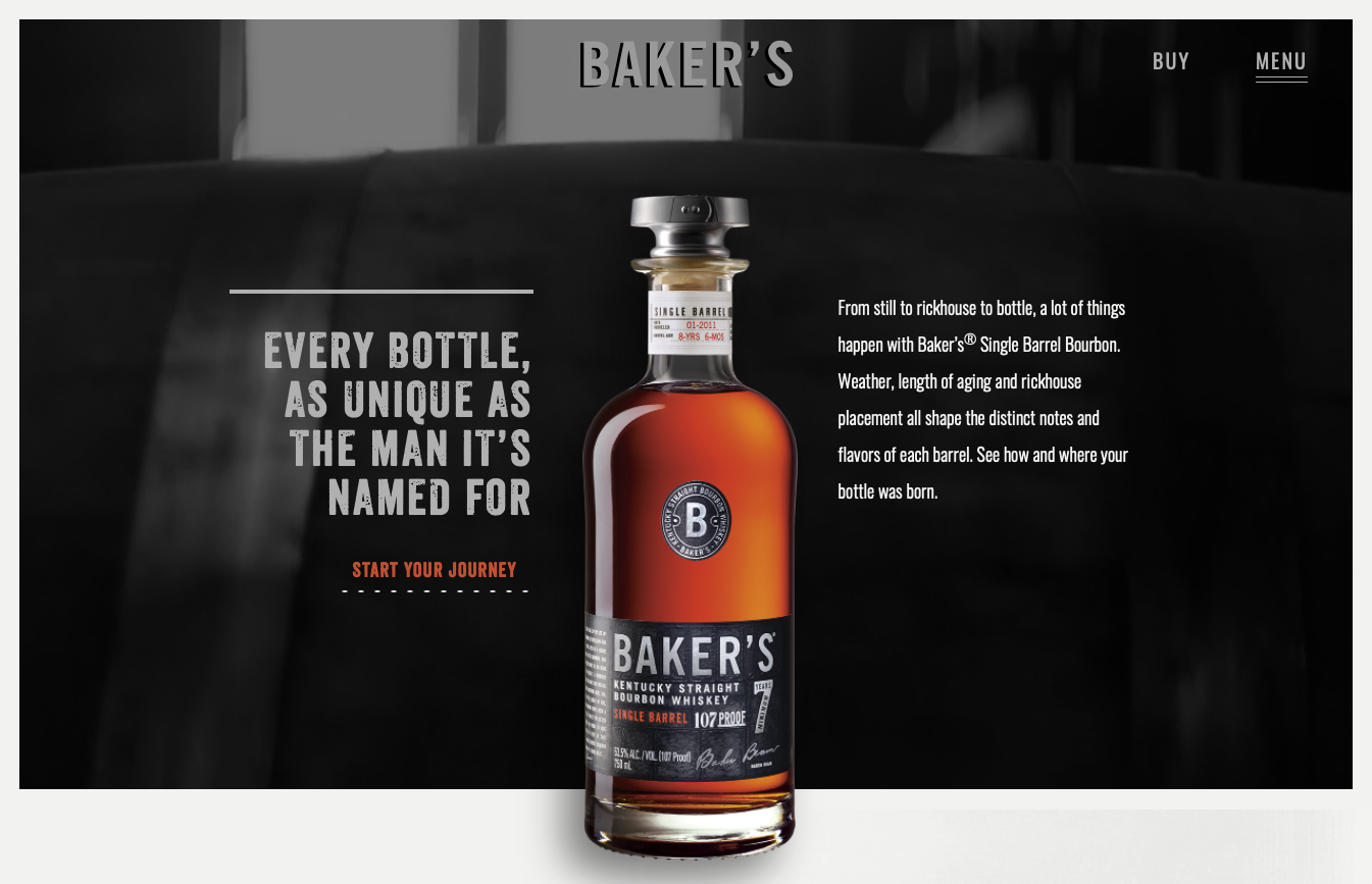 Baker's bourbon website featuring webGL