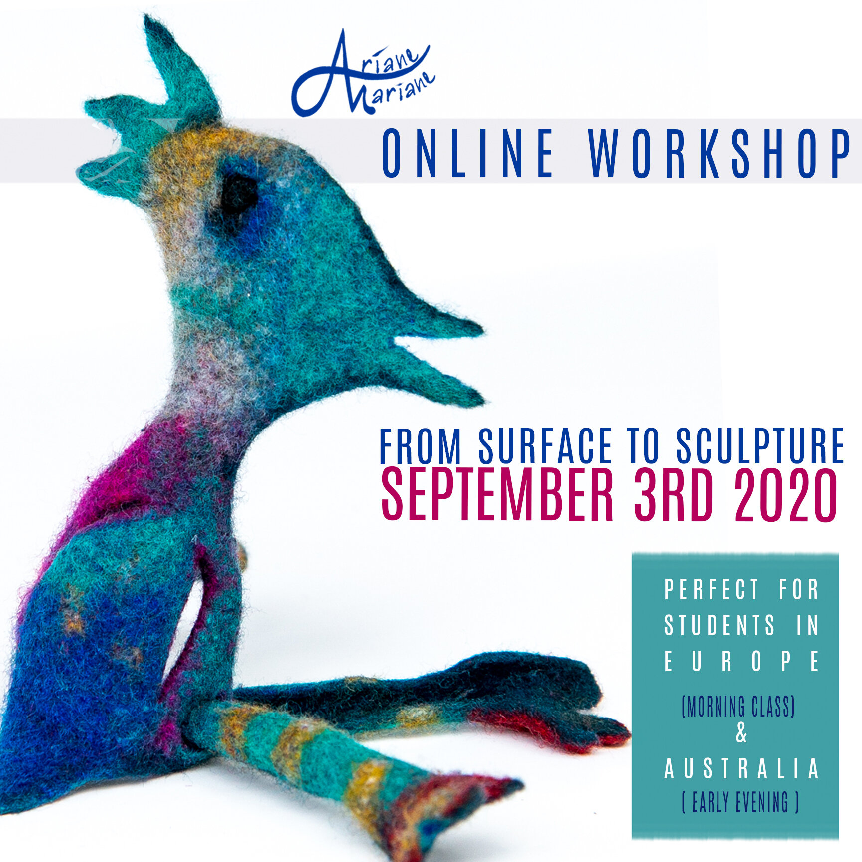 2D critter sculptures online in English for Europe & Australia — fiber & textile