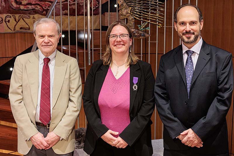  From left to right:  Michael Evans , professor and chair of the Department of Statistical Sciences;  Fanny Chevalier ; and  Eyal de Lara , professor and chair of the Department of Computer Science. 
