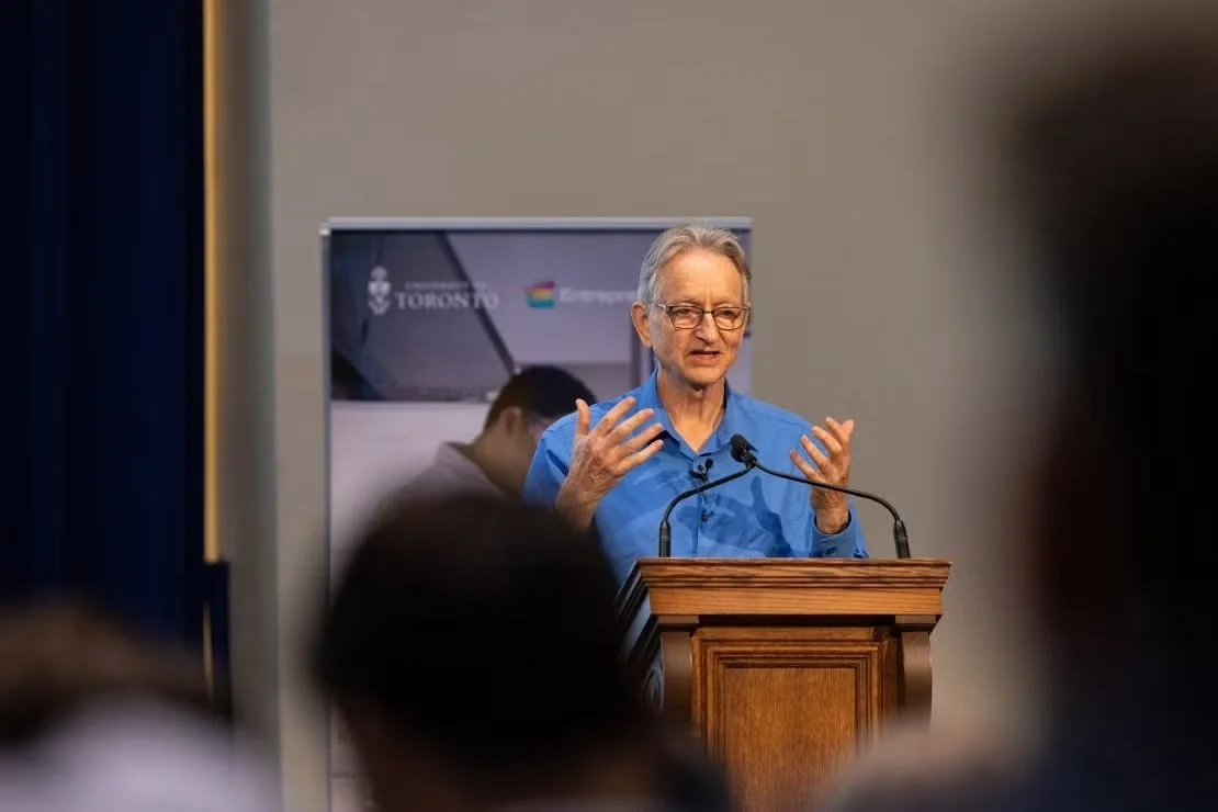Prof Hinton Geoffrey Hinton discusses promise and perils of AI at Toronto Tech Week
