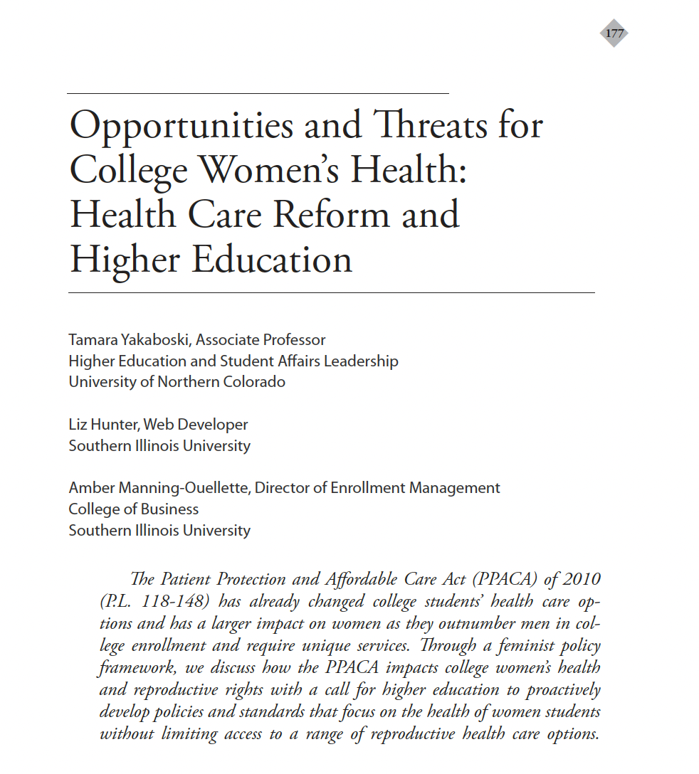 Women’s Health: Health Care Reform and Higher Education