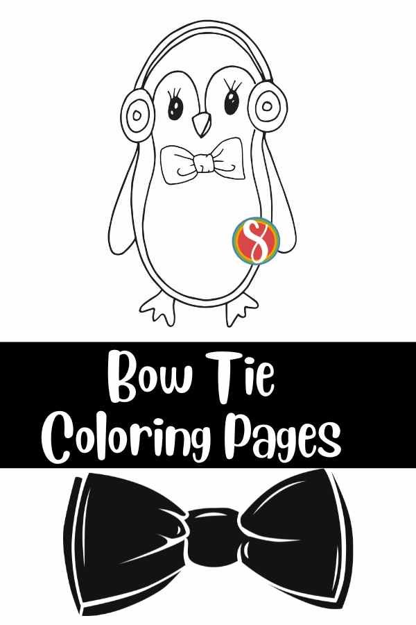 penguin wearing headphones and a bow tie coloring page