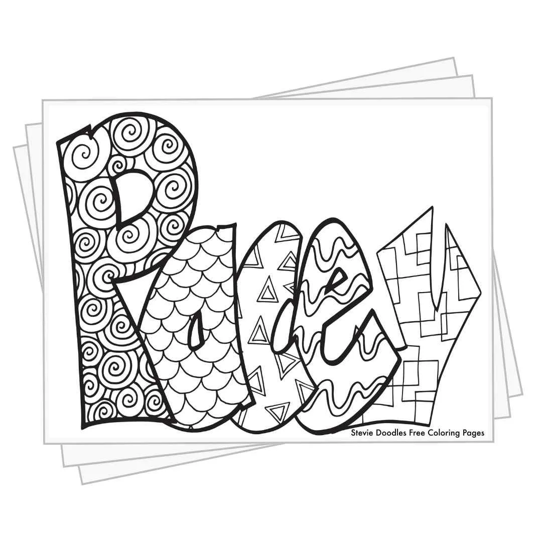 bubble letters "Pacey" with doodles inside to color