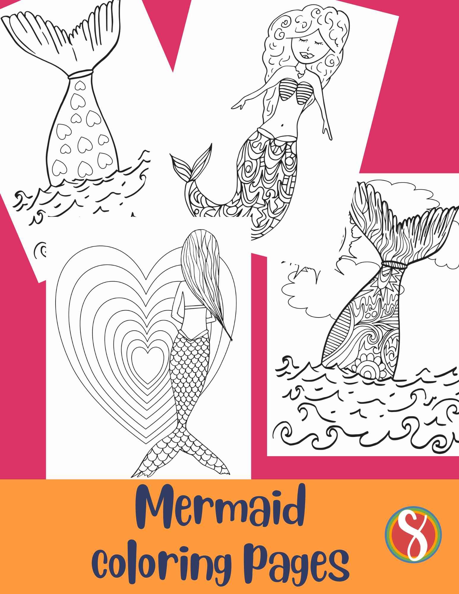 collage of mermaid coloring pages