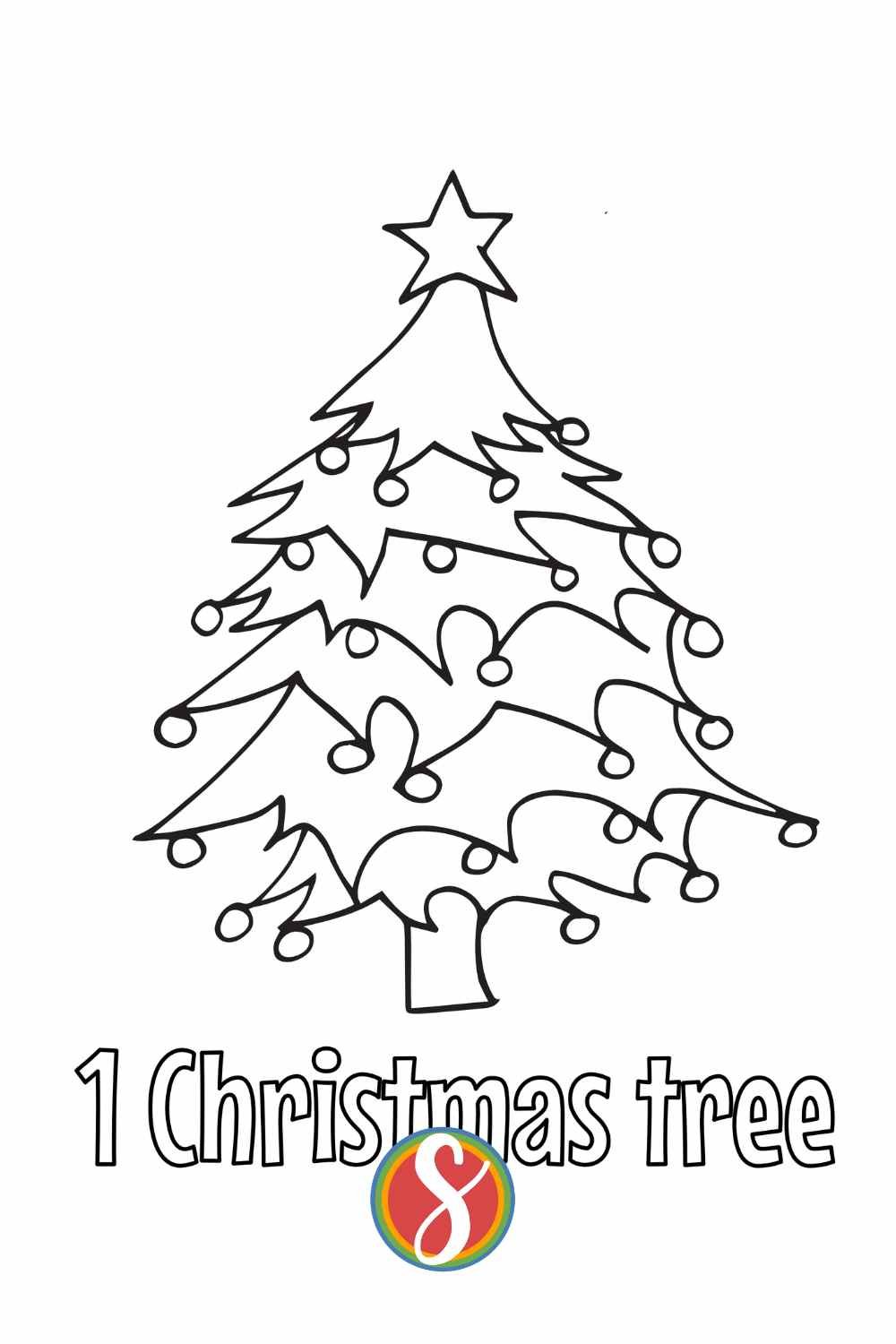 christmas tree to color with colorable text "1 christmas tree"
