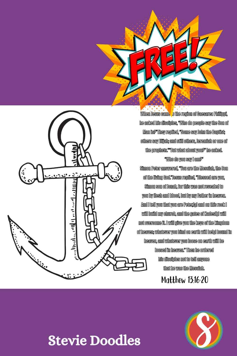 colorable anchor drawing and colorable text of Matthew 13 16-20