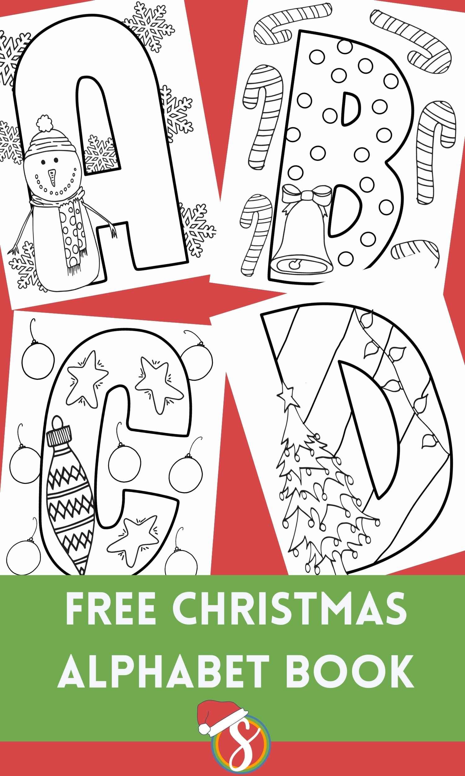 Images of A, B, C, D christmas coloring pages