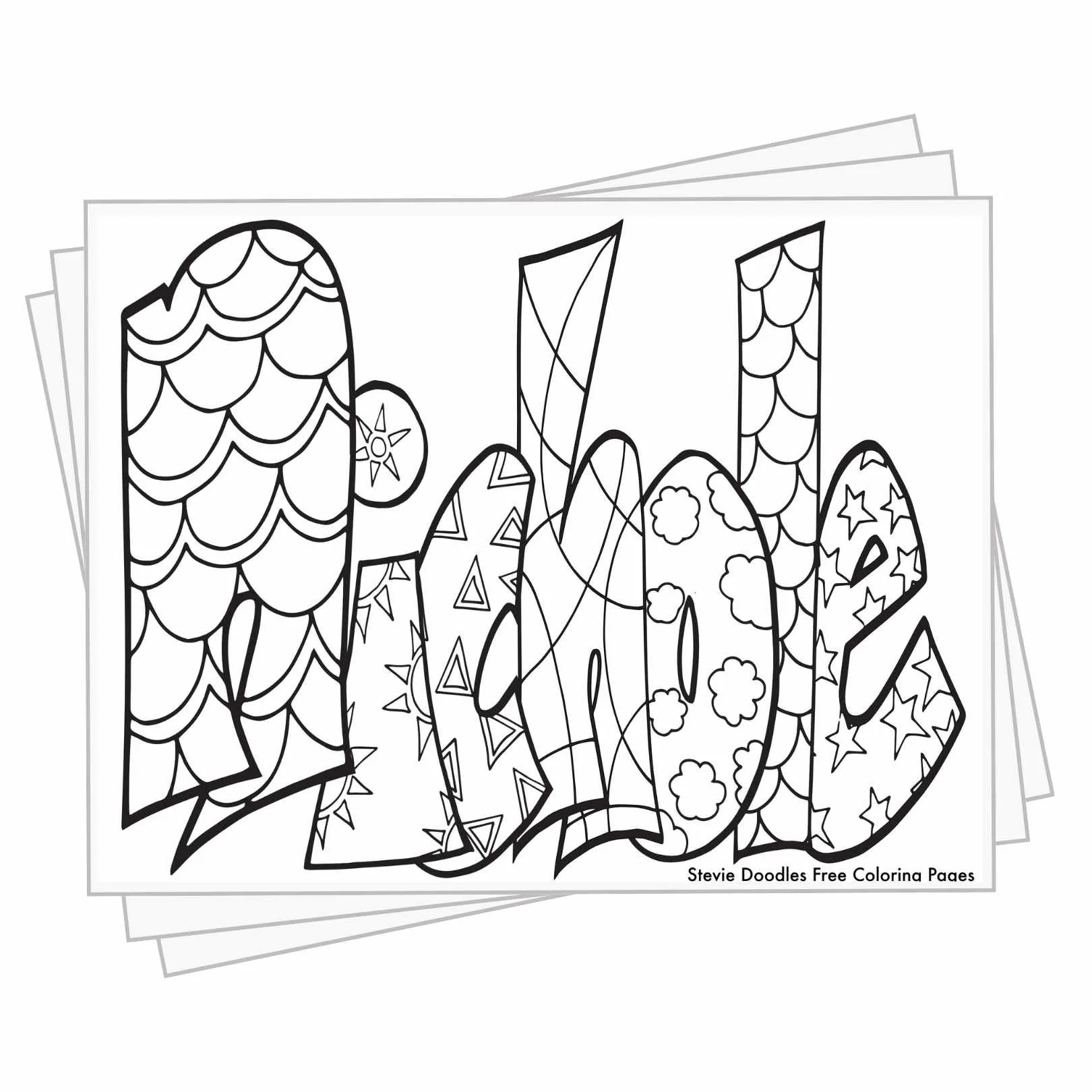 bubble letters "Nichole" with doodles inside to color