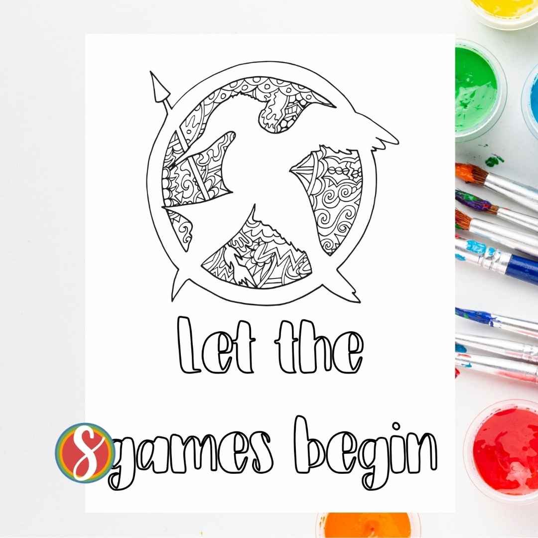 hunger games mockingjay image to color and colorable text "let the games begin"