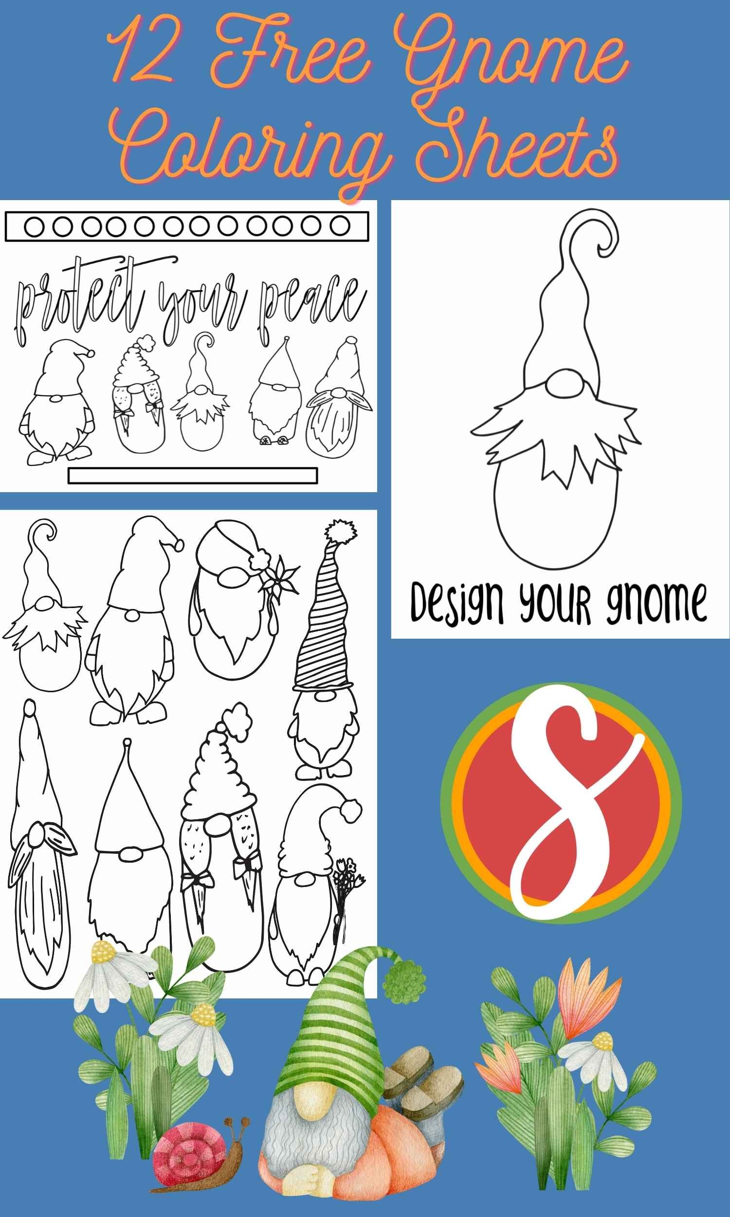 a collage of gnome coloring pages for girls