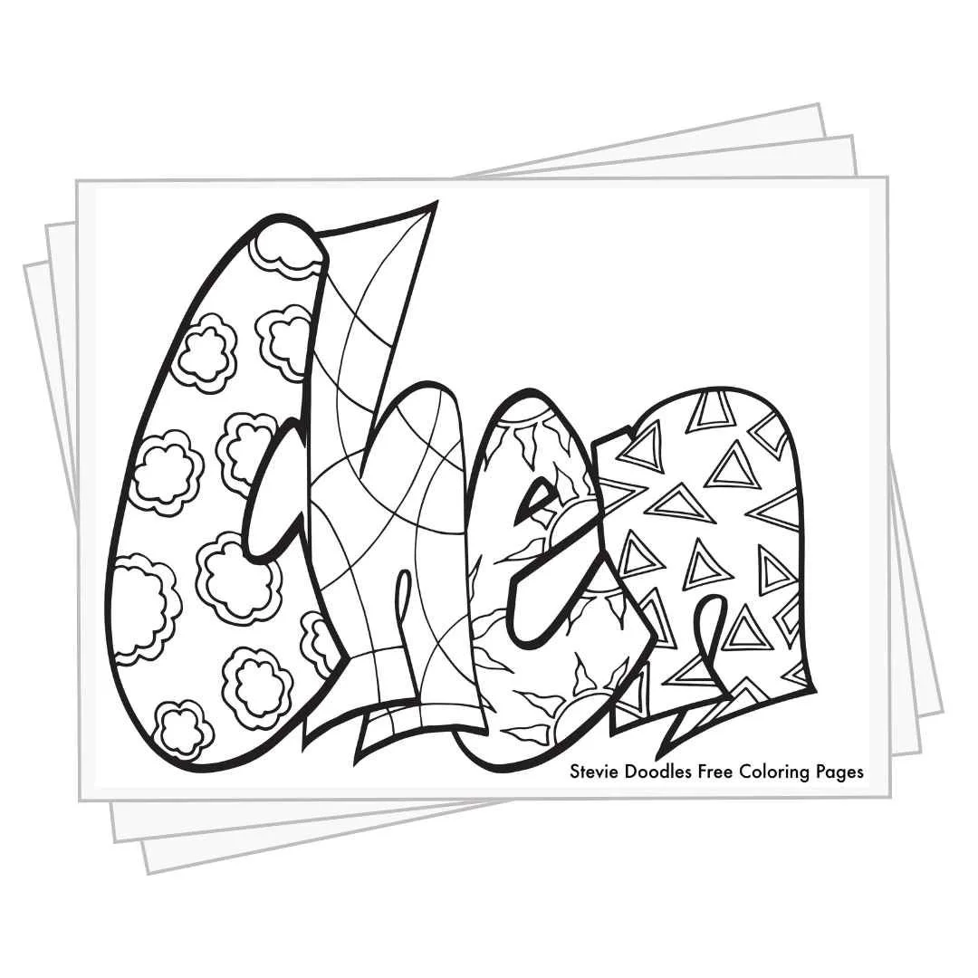 bubble letters "Chen" with doodles inside to color