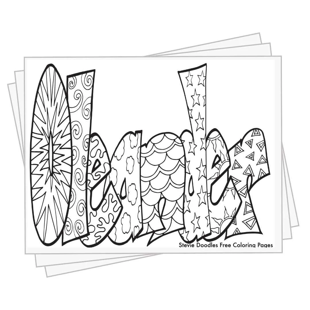 bubble letters "Oleander" with doodles inside to color