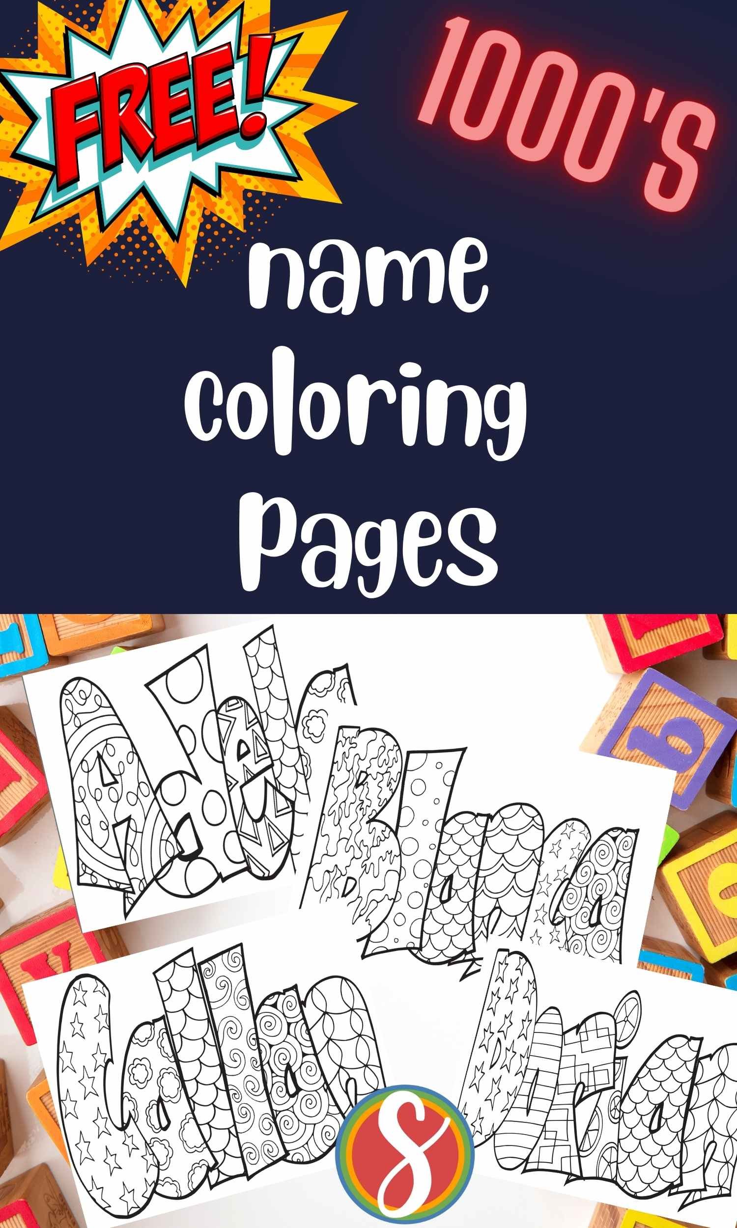 collage of name coloring pages