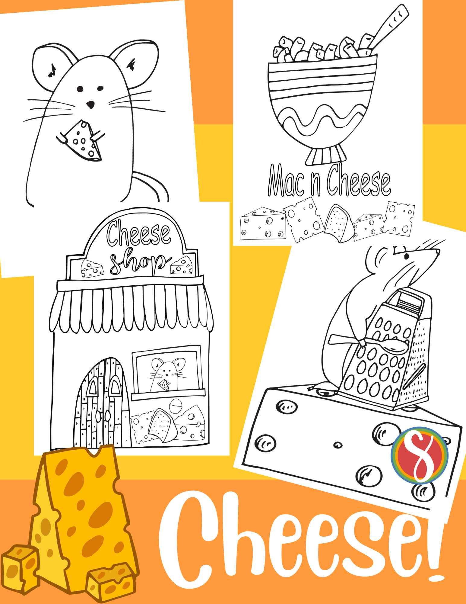 collage of cheese coloring pages