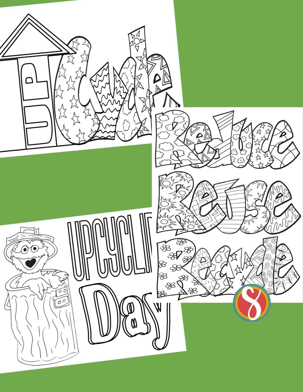 Free Reduce Reuse Recycle Coloring Pages — Stevie Doodles