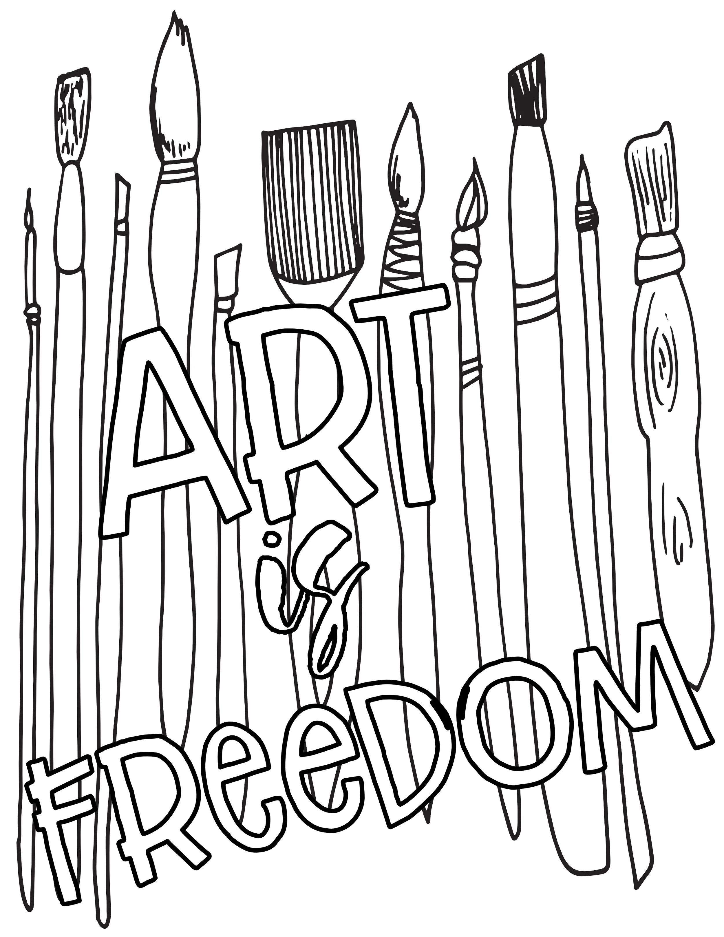 ART IS FREEDOM Free Coloring - Brushes Art Is Freedom.stevie Doodles 