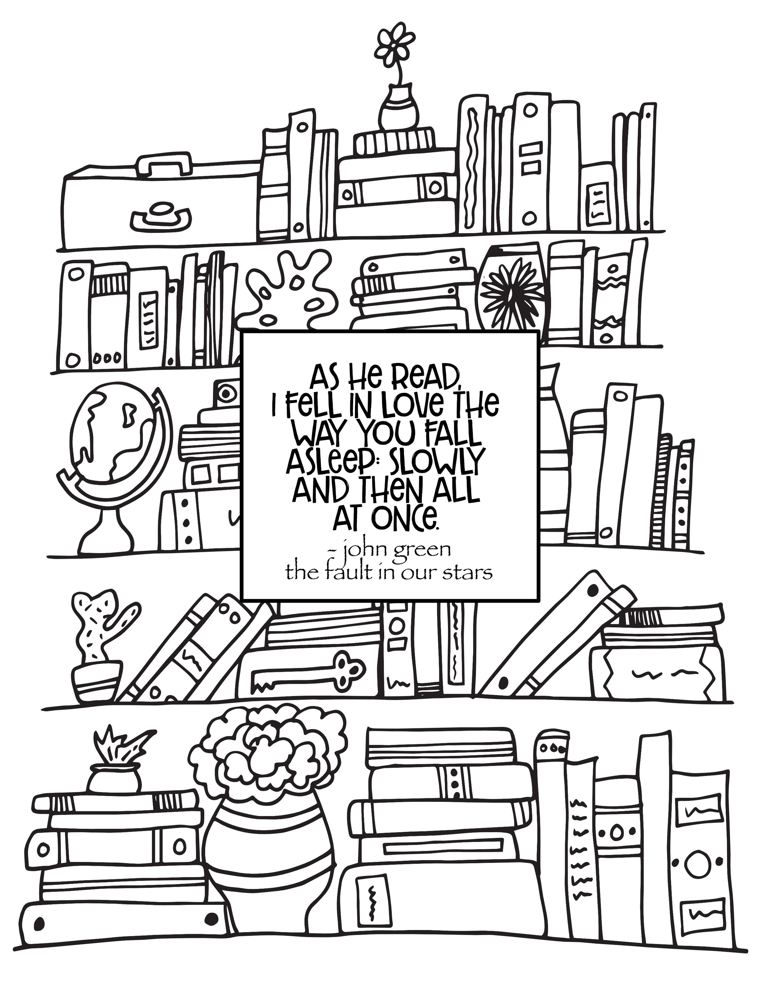 bookshelf fault in our stars quote free coloring page