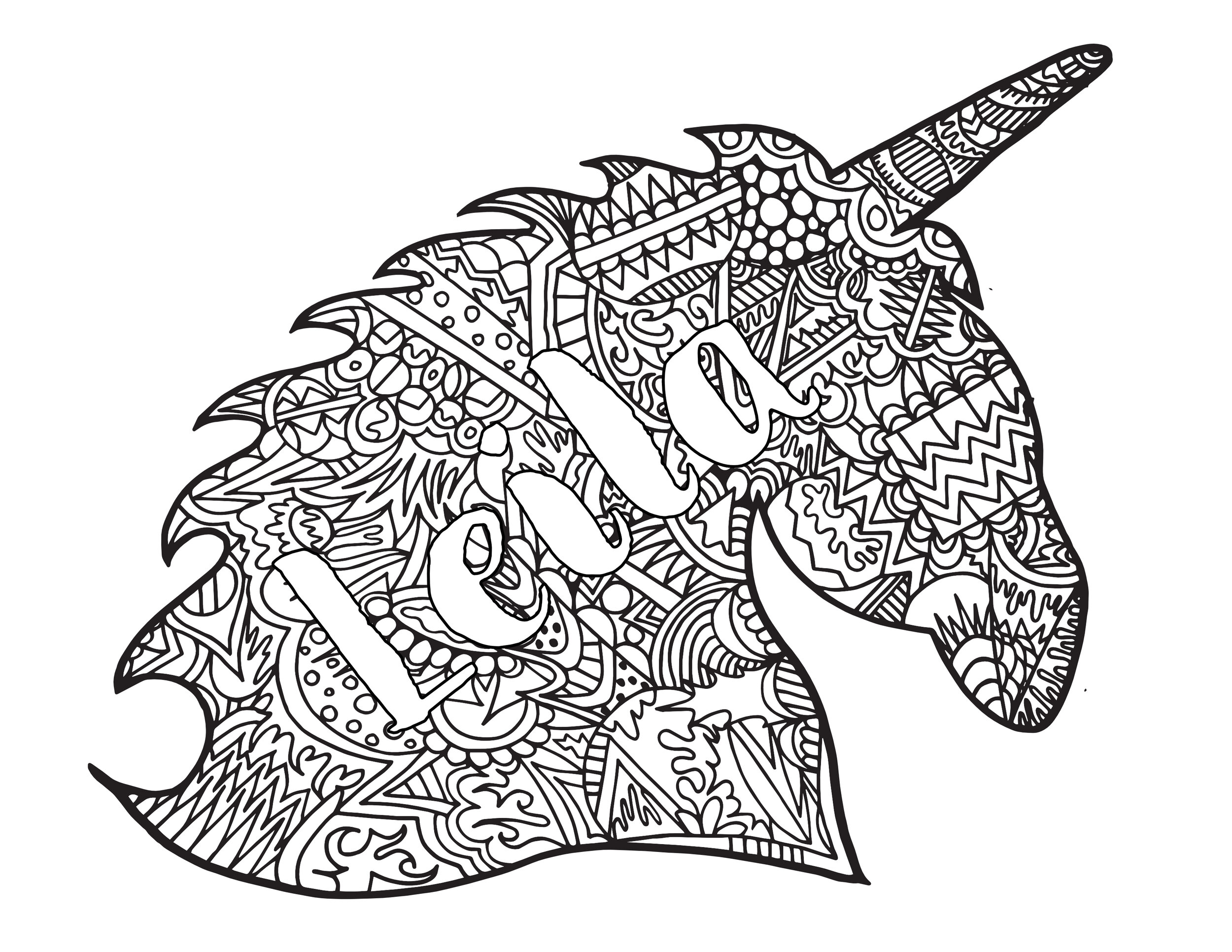 LEILA UNICORN ZENTANGLE   Free Coloring Page — Stevie Doodles Free ...
