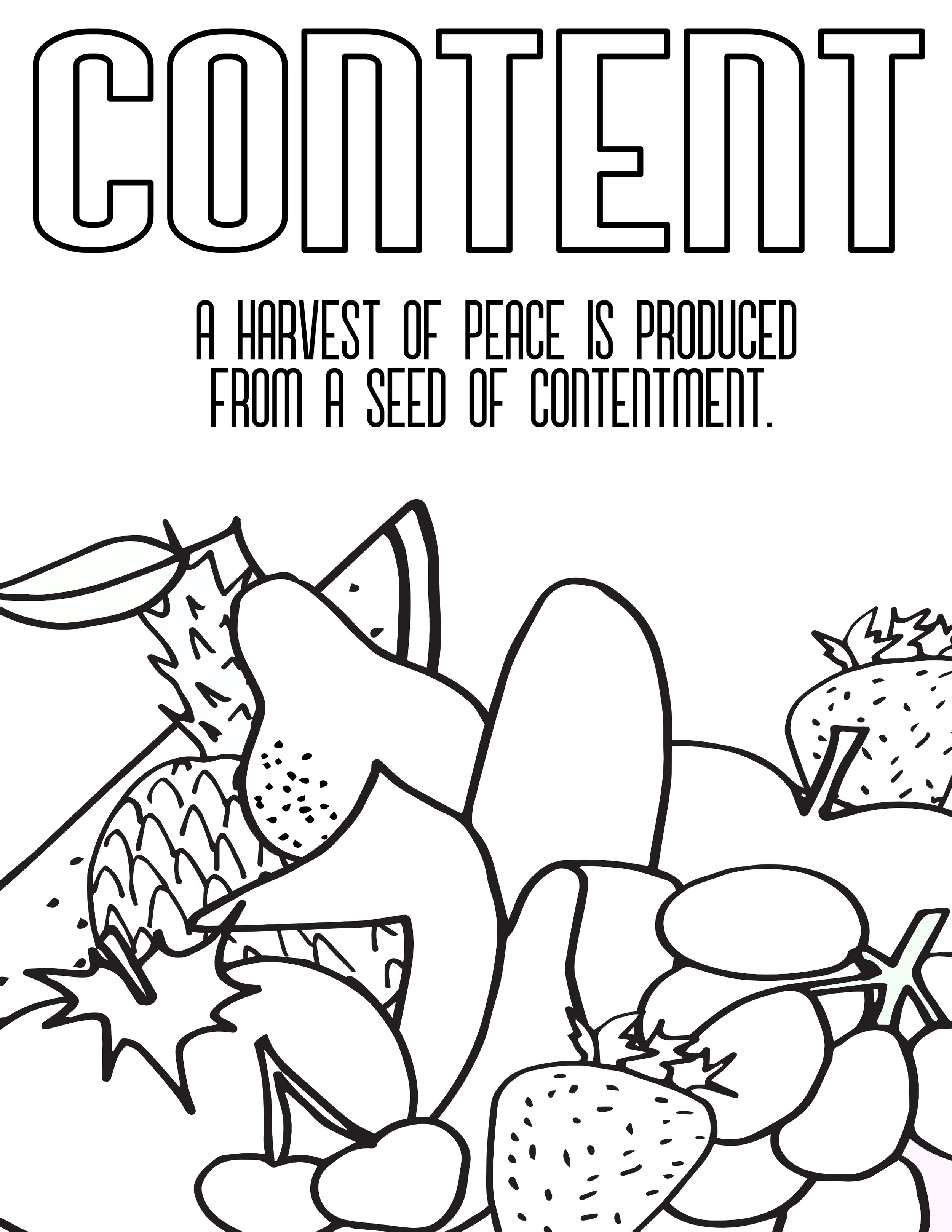 CONTENT- a harvest of peace is produced from a seed of contentment Free Coloring Page