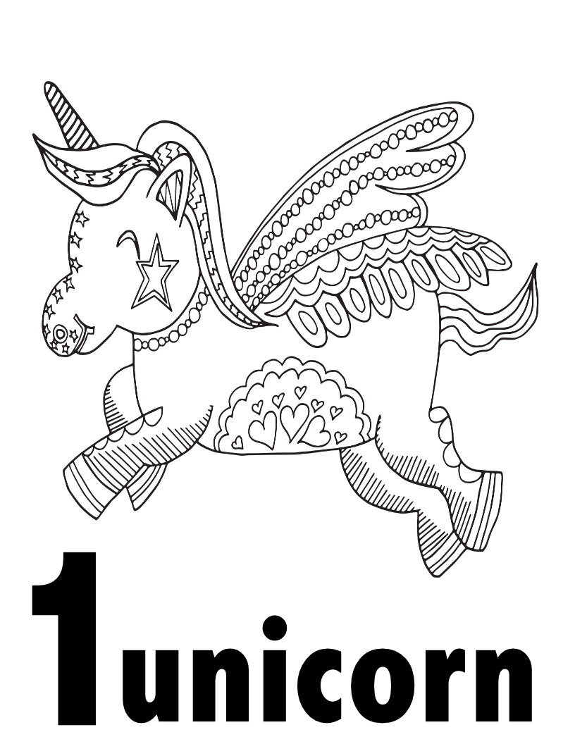 1 Unicorn! Free unicorn numbers coloringpPage - CLICK HERE TO DOWNLOAD THE 1 PAGE ONLY
