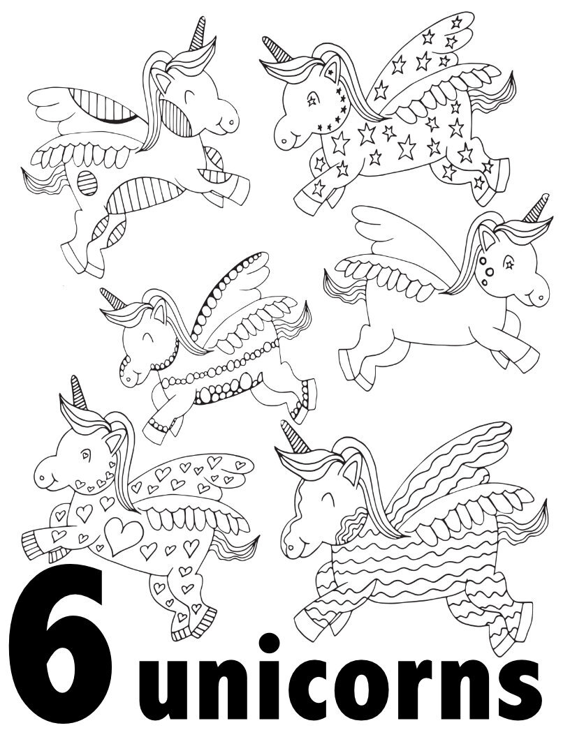 6 Unicorns! Free Printable Coloring Pages For Kids CLICK HERE TO DOWNLOAD THE 6 PAGE ONLY