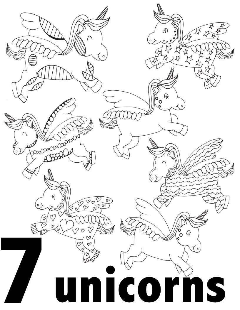 7 Unicorns! Free Printable- CLICK HERE TO DOWNLOAD THE 7 PAGE ONLY