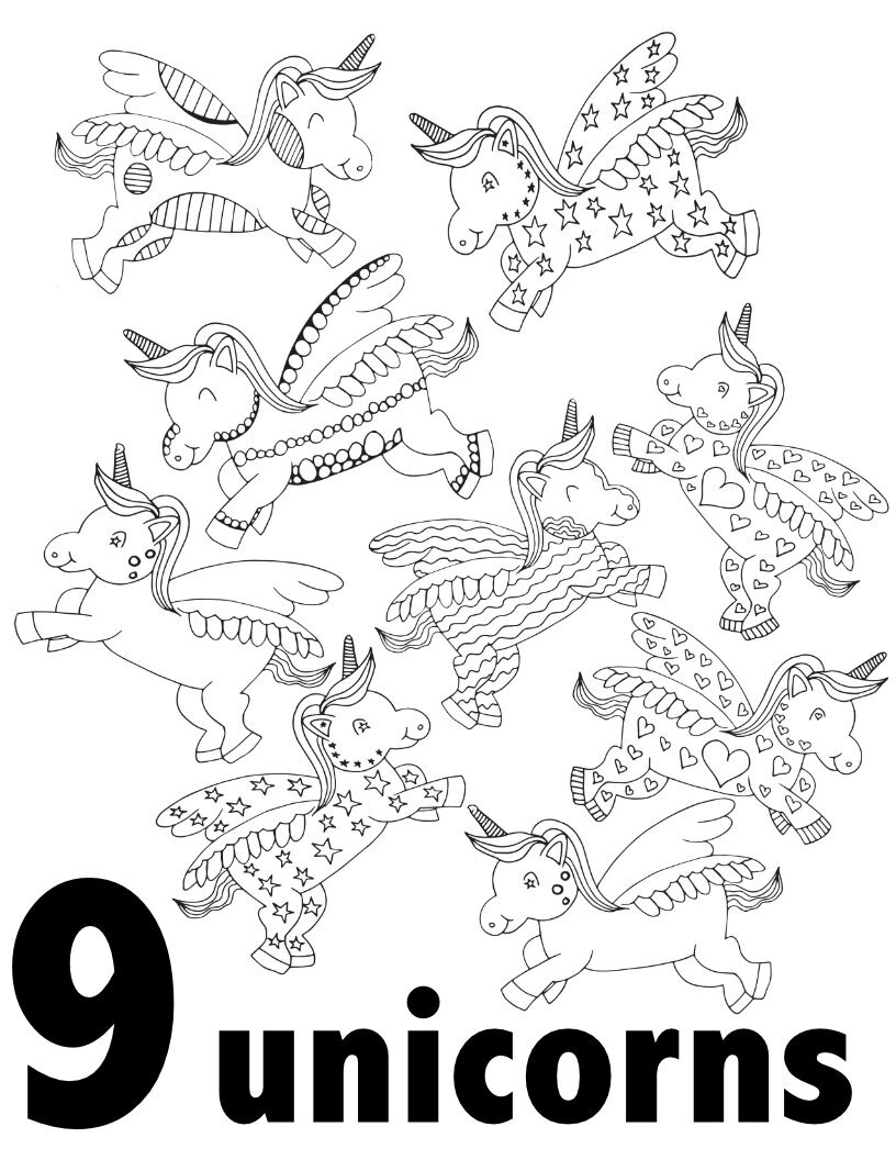 9 Unicorns! A Free  Page - CLICK HERE TO DOWNLOAD THE 9 PAGE ONLY