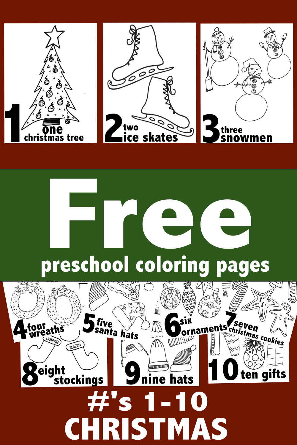 Free Christmas Coloring Pages For Preschool - Numbers 1-10
