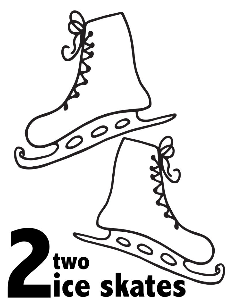 Free Printable Coloring Pages - Numbers 1-10 - Great For Preschool or Kindergarten Activity - 2 Two Ice Skates