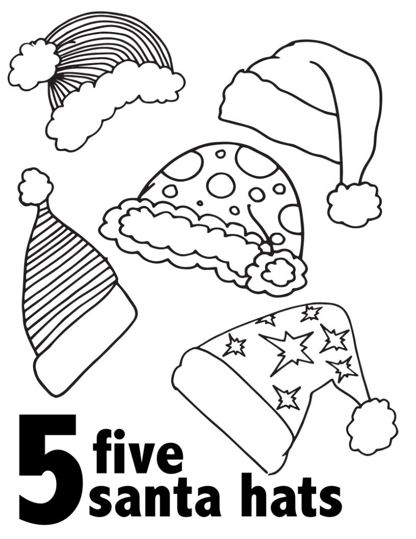Free Printable Coloring Pages - Numbers 1-10 - Great For Preschool or Kindergarten Activity - 5 Five Santa Hats
