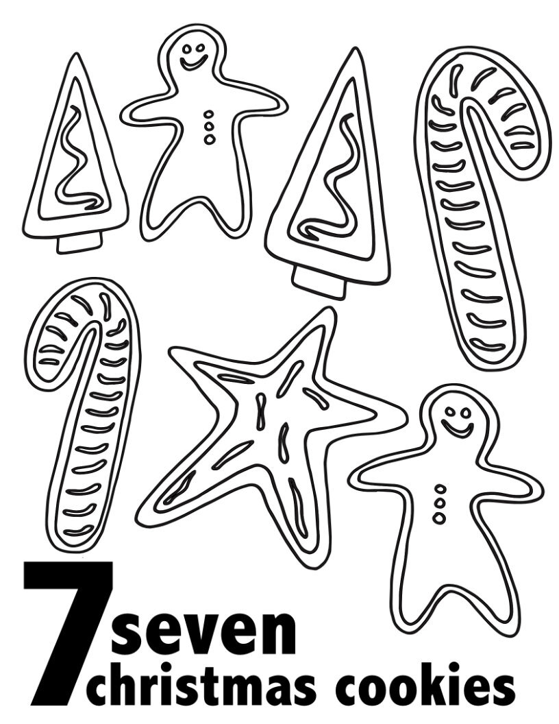Free Printable Coloring Pages - Numbers 1-10 - Great For Preschool or Kindergarten Activity - 7 Seven Christmas Cookies