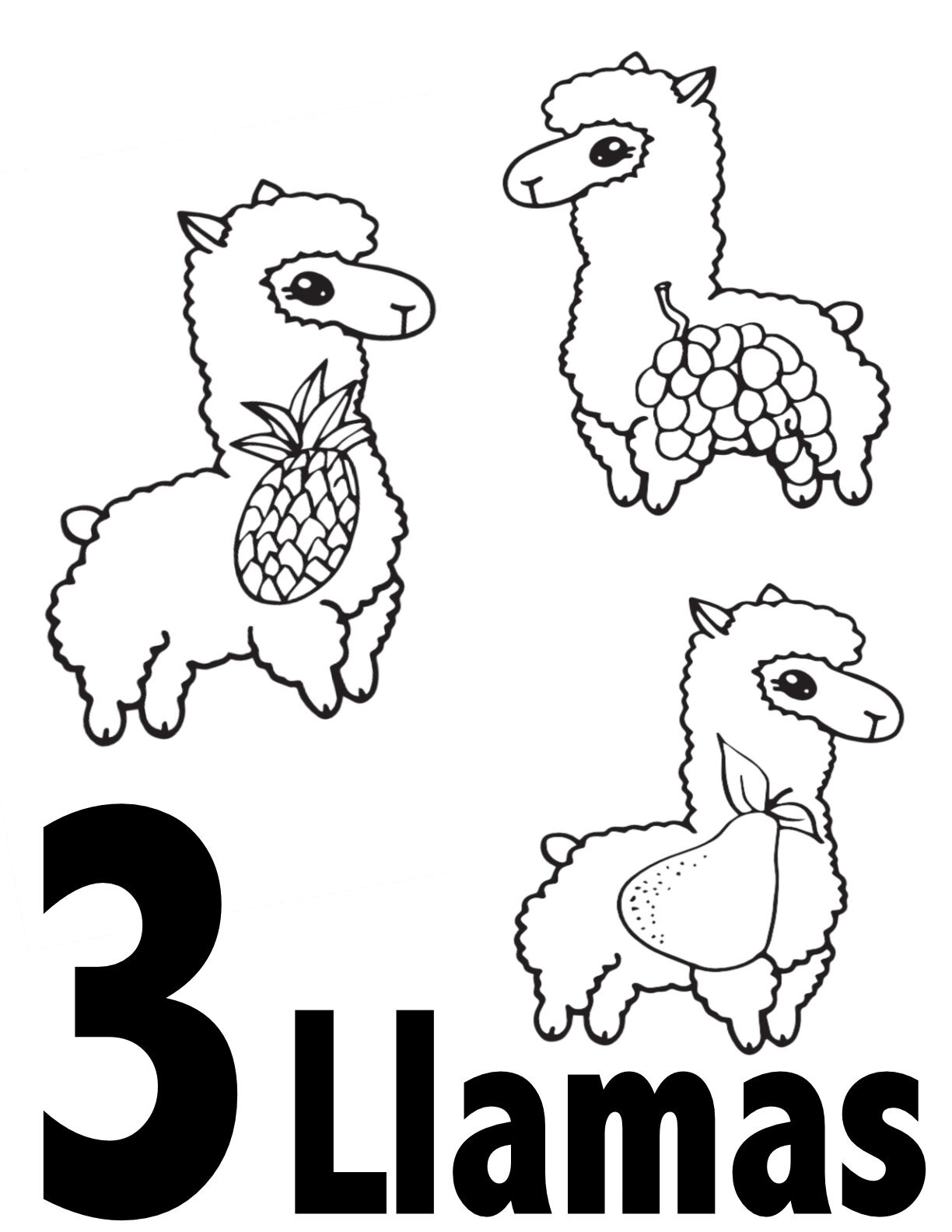 Llama Number Coloring Pages Collection 1-10 - Free Preschool/Kindergarten Printable - Number 3CLICK TO DOWNLOAD THE 3 LLAMA PAGE ONLY