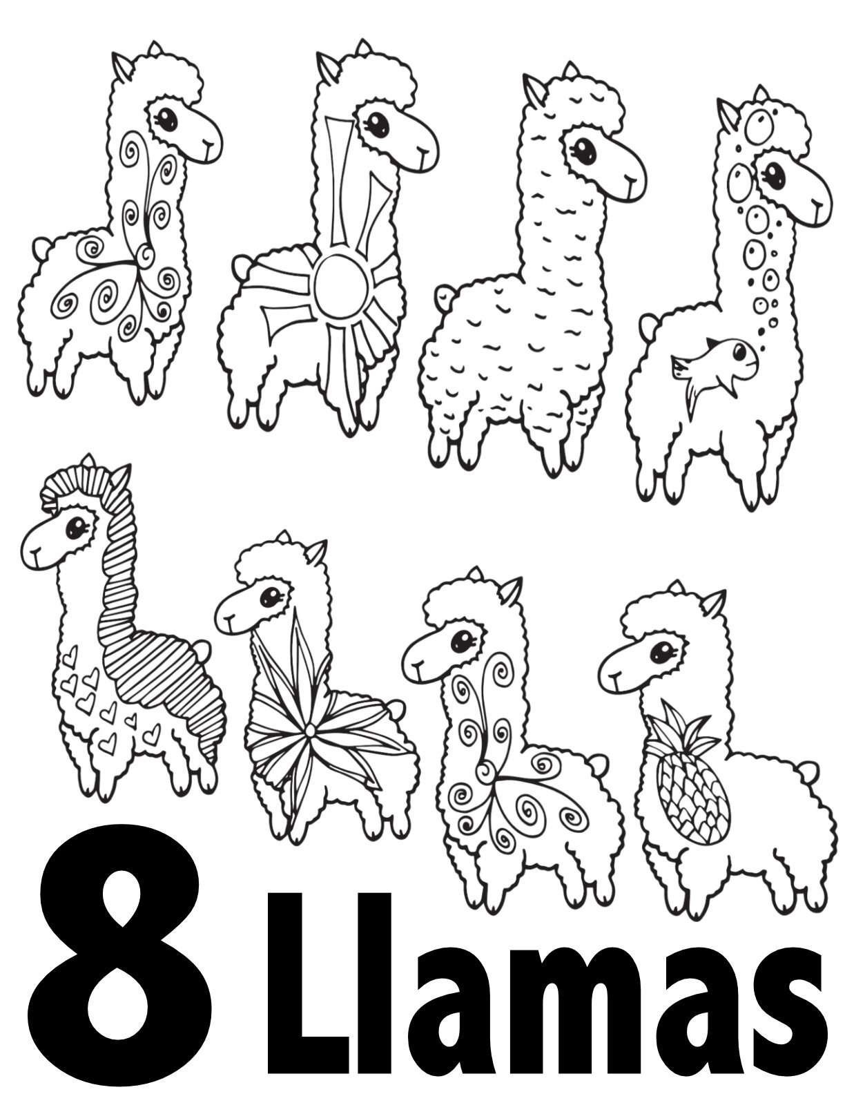 Llama Number Coloring Pages Collection 1-10 - Free Preschool/Kindergarten Printable - Number 8CLICK TO DOWNLOAD THE 8 LLAMA PAGE ONLY