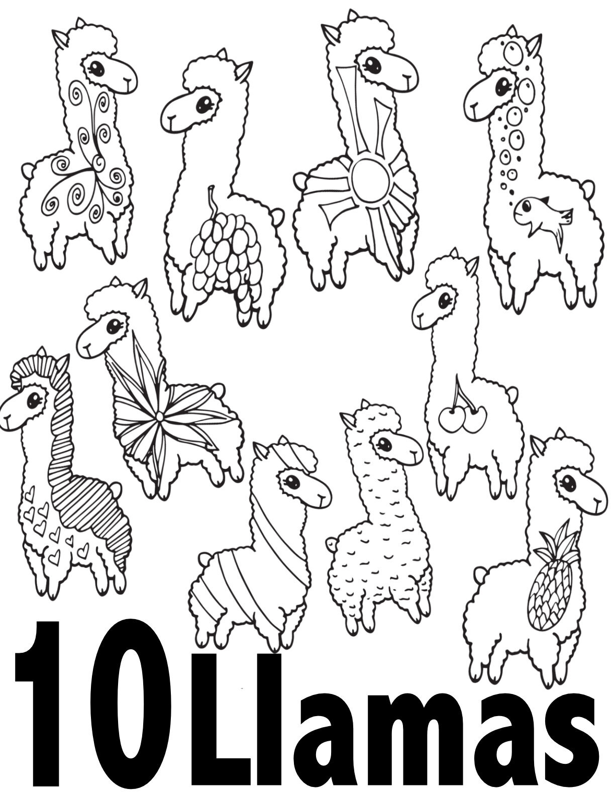 Llama Number Coloring Pages Collection 1-10 - Free Preschool/Kindergarten Printable - Number 10CLICK TO DOWNLOAD THE 10 LLAMA PAGE ONLY