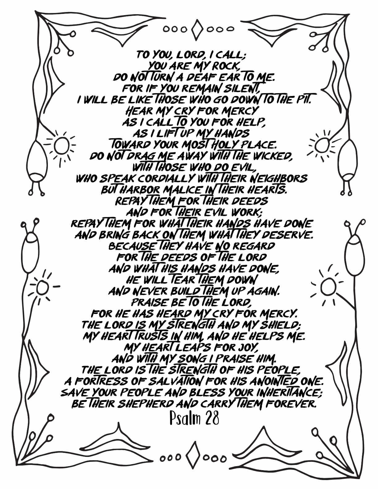 10 Free Printable Psalm Coloring Pages - Download and Color Adult Scripture - Psalm 28CLICK HERE TO DOWNLOAD THIS PAGE FREE