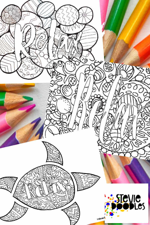 RELAX - 3 FREE PRINTABLE COLORING PAGES SCROLL DOWN TO DOWNLOAD YOUR PAGES - THE LINK TO DOWNLOAD IS JUST BELOW EACH IMAGE