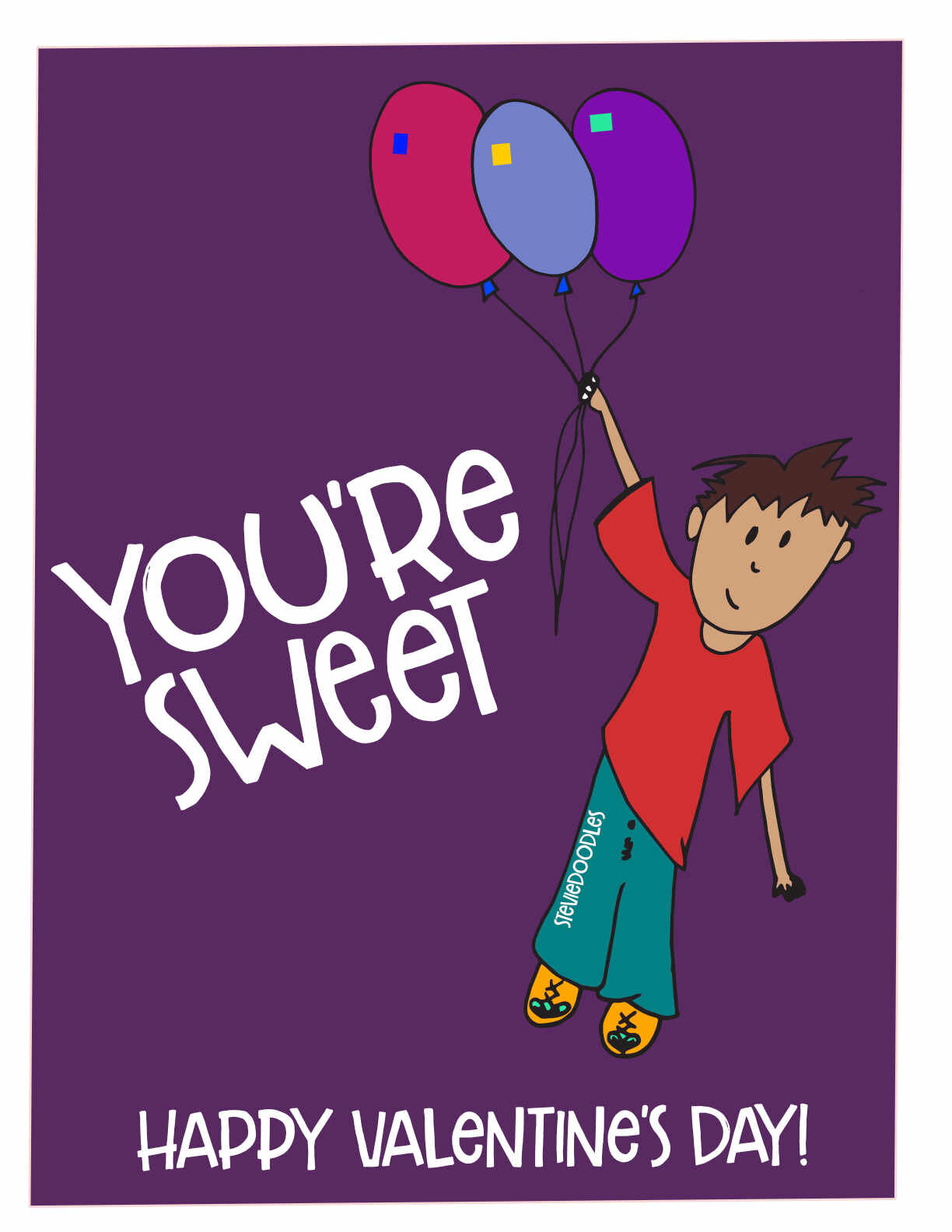 Free printable Valentines! Boy with balloons.  CLICK HERE TO DOWNLOAD ALL 6 FREE CARDS