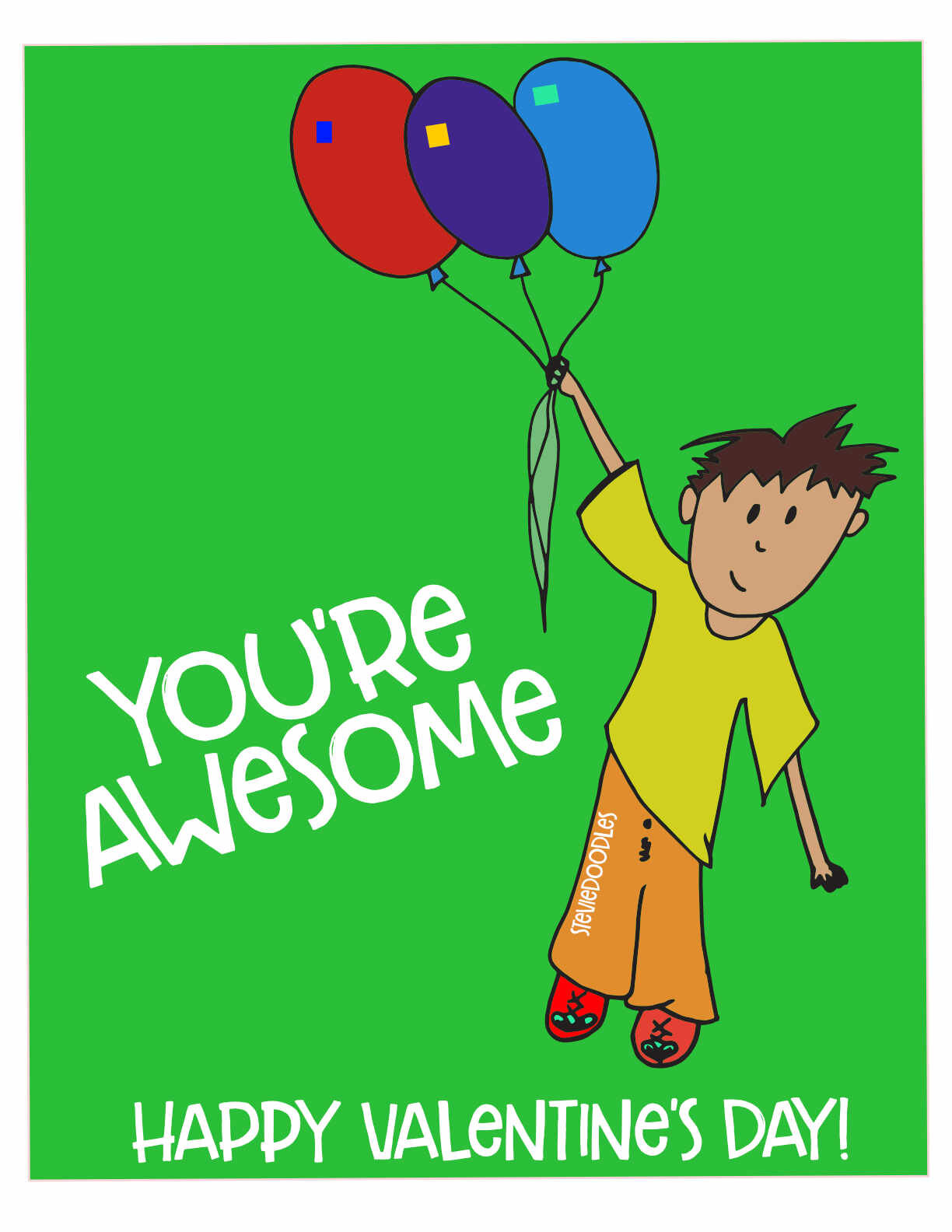 Free printable Valentines! Boy with balloons.  CLICK HERE TO DOWNLOAD ALL 6 FREE CARDS