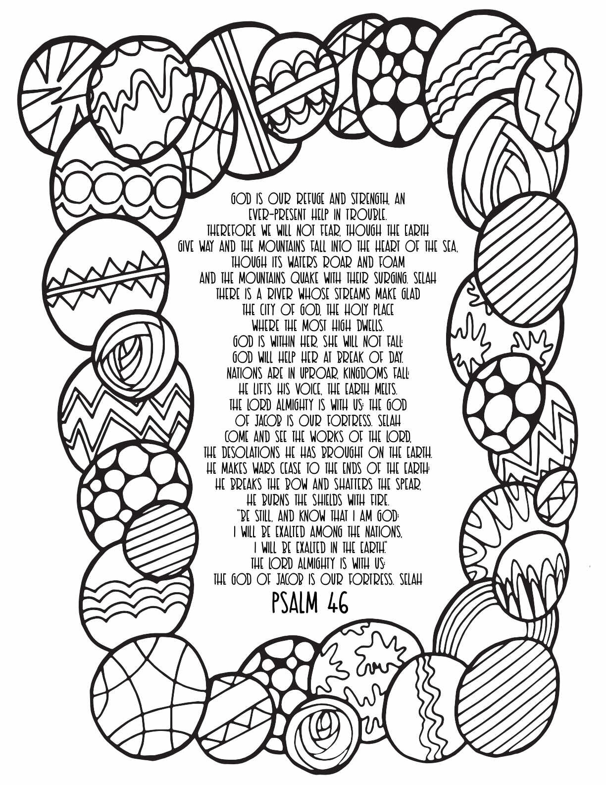 10 Free Printable Psalm Coloring Pages - Download and Color Adult Scripture - Psalm 46CLICK HERE TO DOWNLOAD THIS PAGE FREE