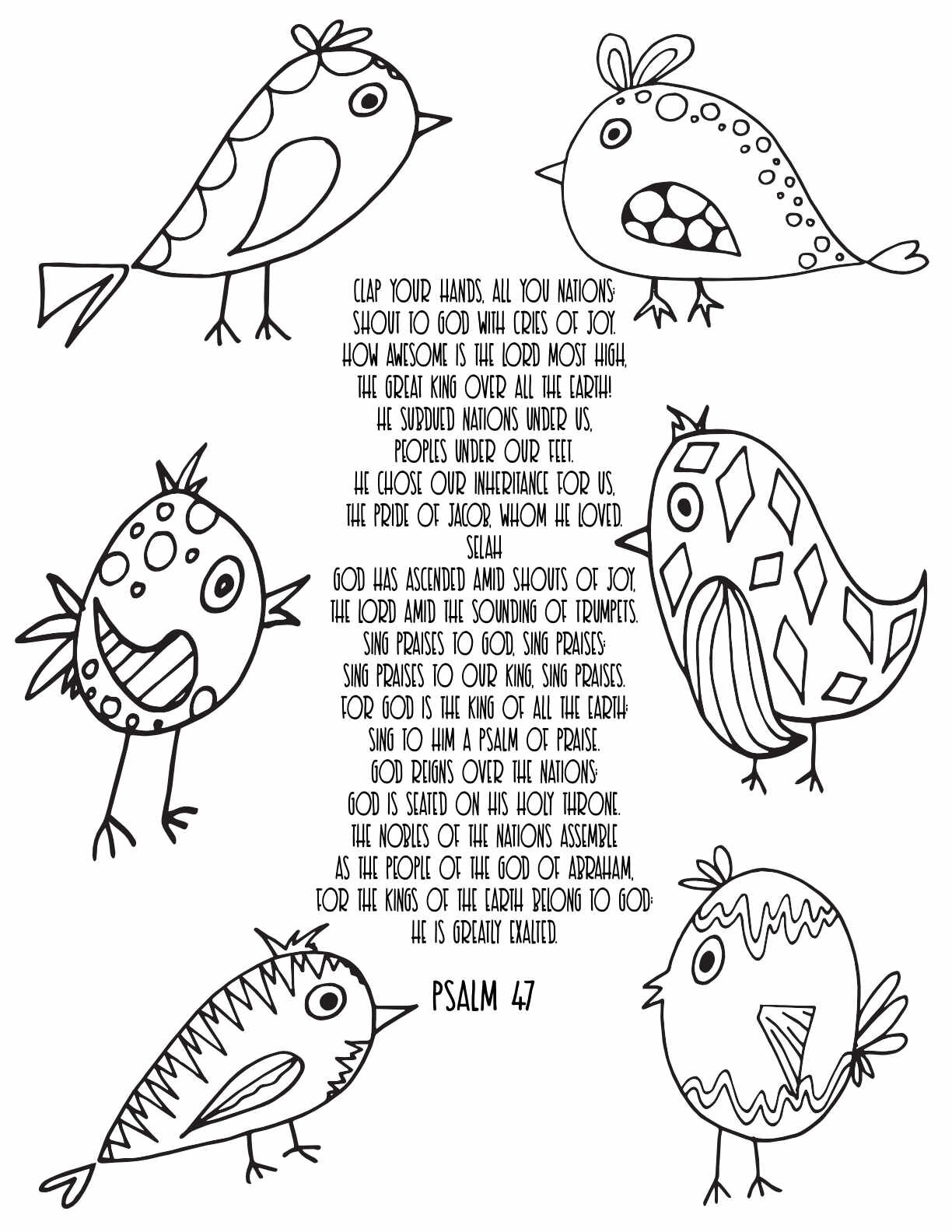 10 Free Printable Psalm Coloring Pages - Download and Color Adult Scripture - Psalm 47 CLICK HERE TO DOWNLOAD THIS PAGE FREE