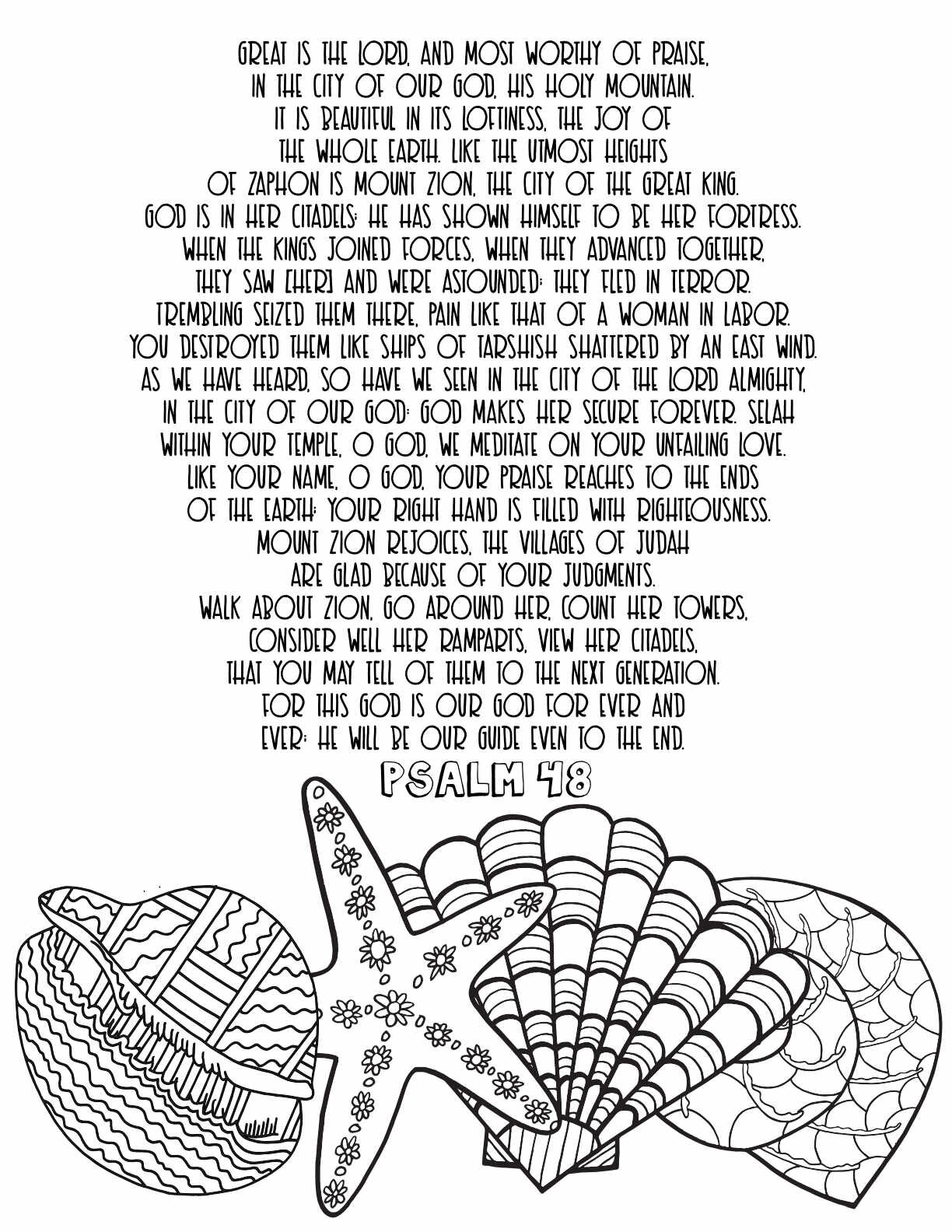10 Free Printable Psalm Coloring Pages - Download and Color Adult Scripture - Psalm 48CLICK HERE TO DOWNLOAD THIS PAGE FREE