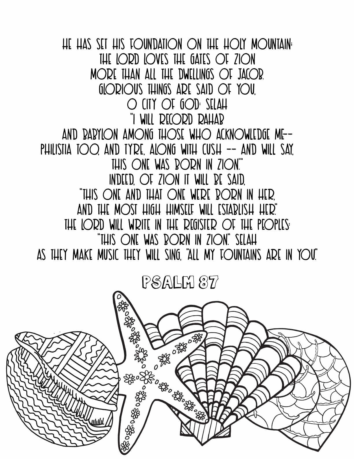 10 Free Printable Psalm Coloring Pages - Download and Color Adult Scripture - Psalm 87 CLICK HERE TO DOWNLOAD THIS PAGE FREE
