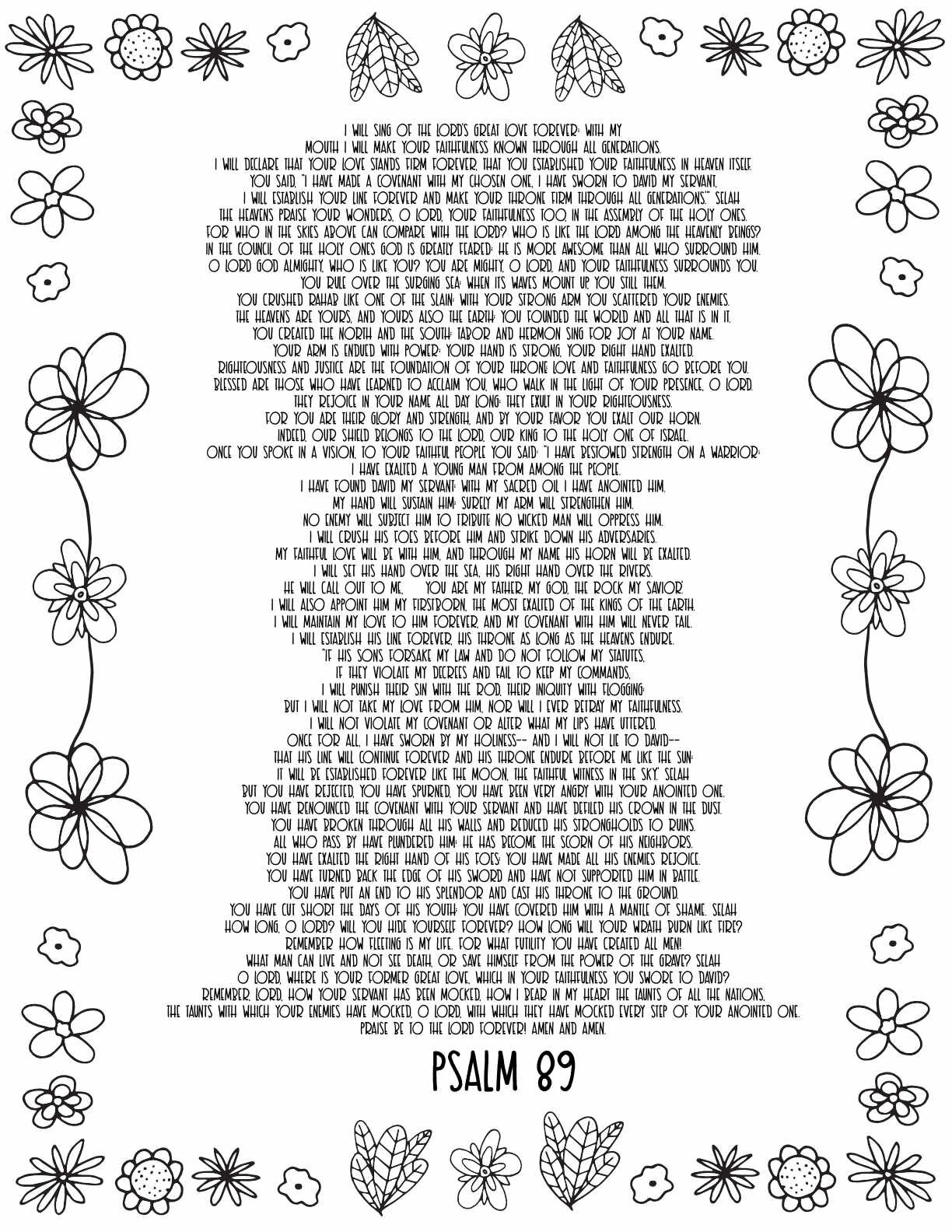 10 Free Printable Psalm Coloring Pages - Download and Color Adult Scripture - Psalm 89CLICK HERE TO DOWNLOAD THIS PAGE FREE