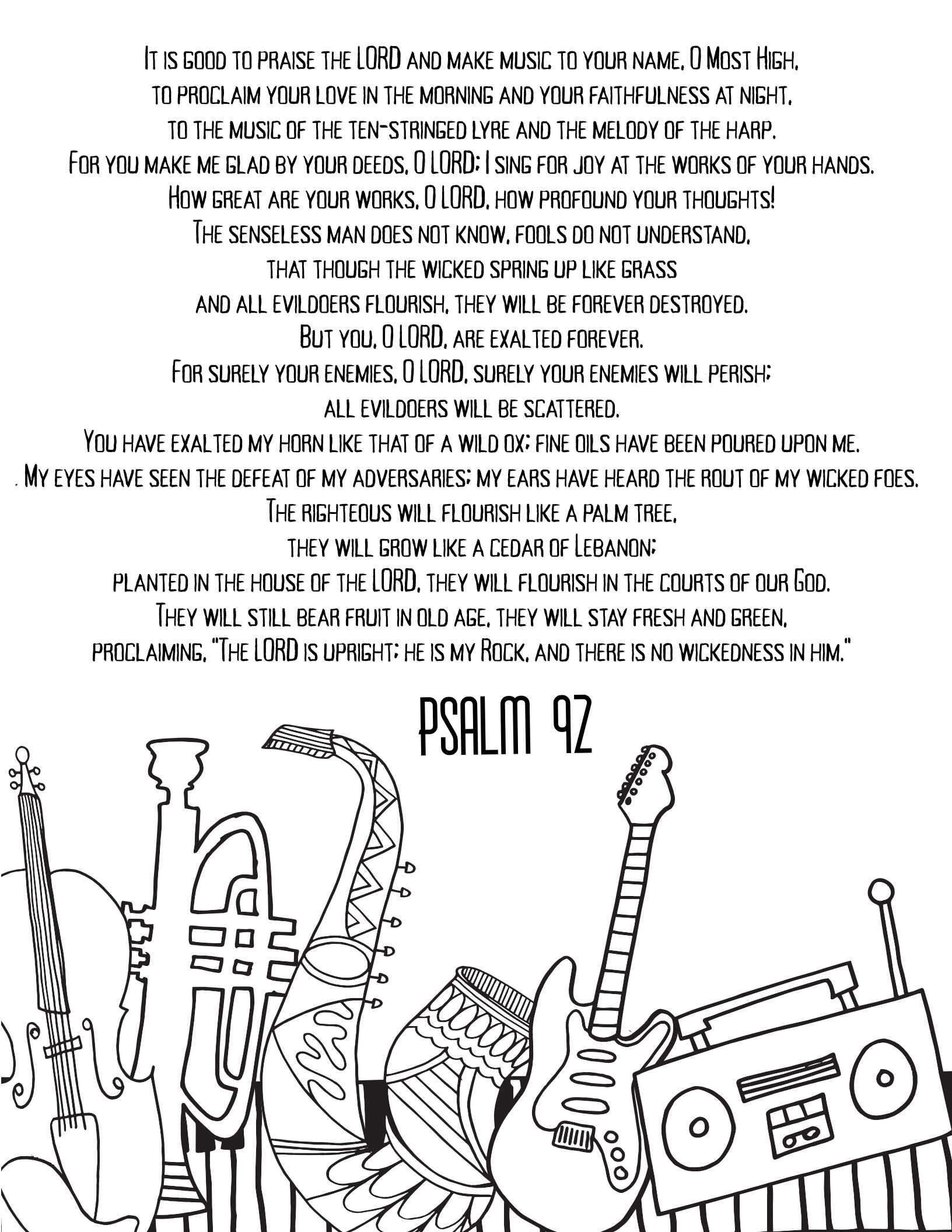 10 Free Printable Psalm Coloring Pages - Download and Color Adult Scripture - Psalm 92CLICK HERE TO DOWNLOAD THIS PAGE FREE