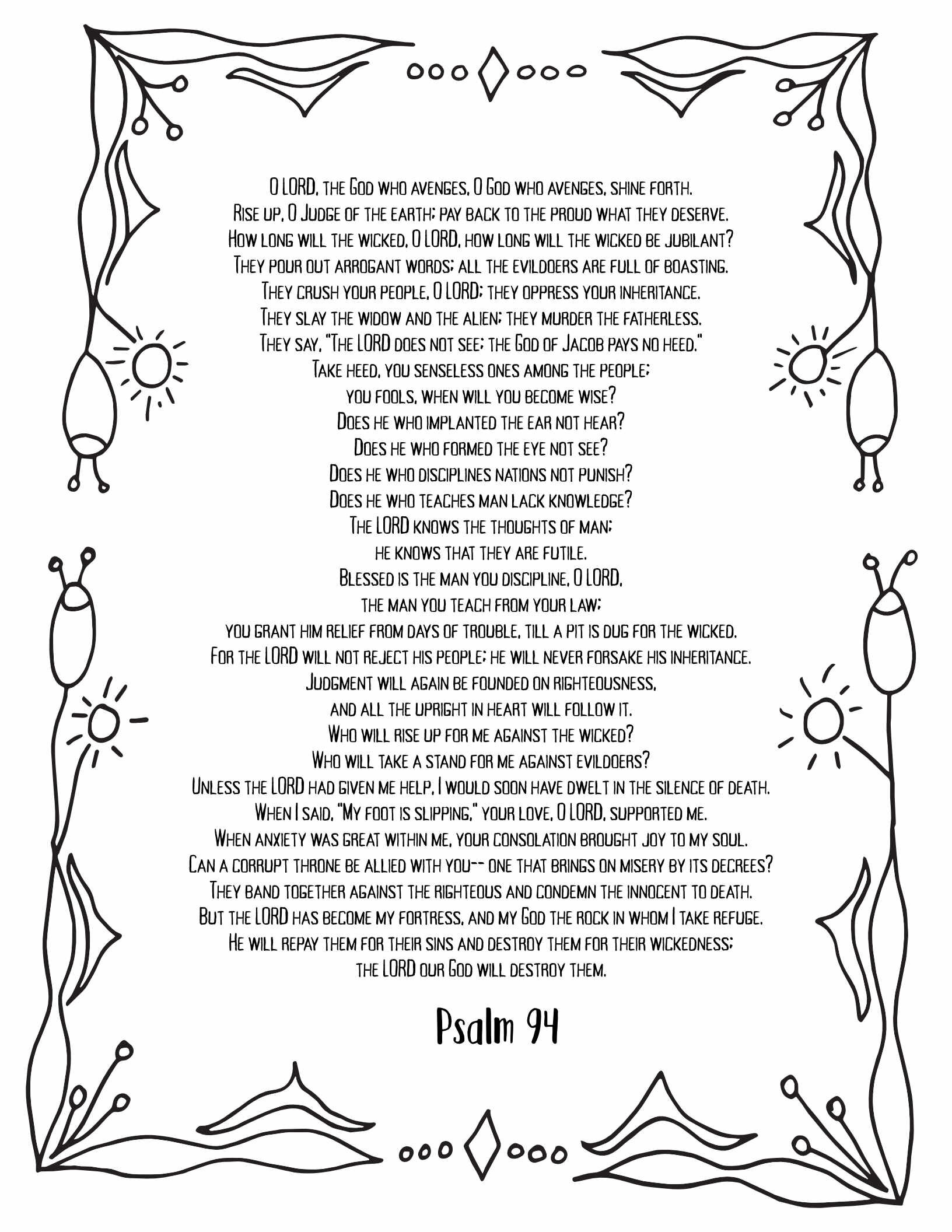 10 Free Printable Psalm Coloring Pages - Download and Color Adult Scripture - Psalm 94CLICK HERE TO DOWNLOAD THIS PAGE FREE