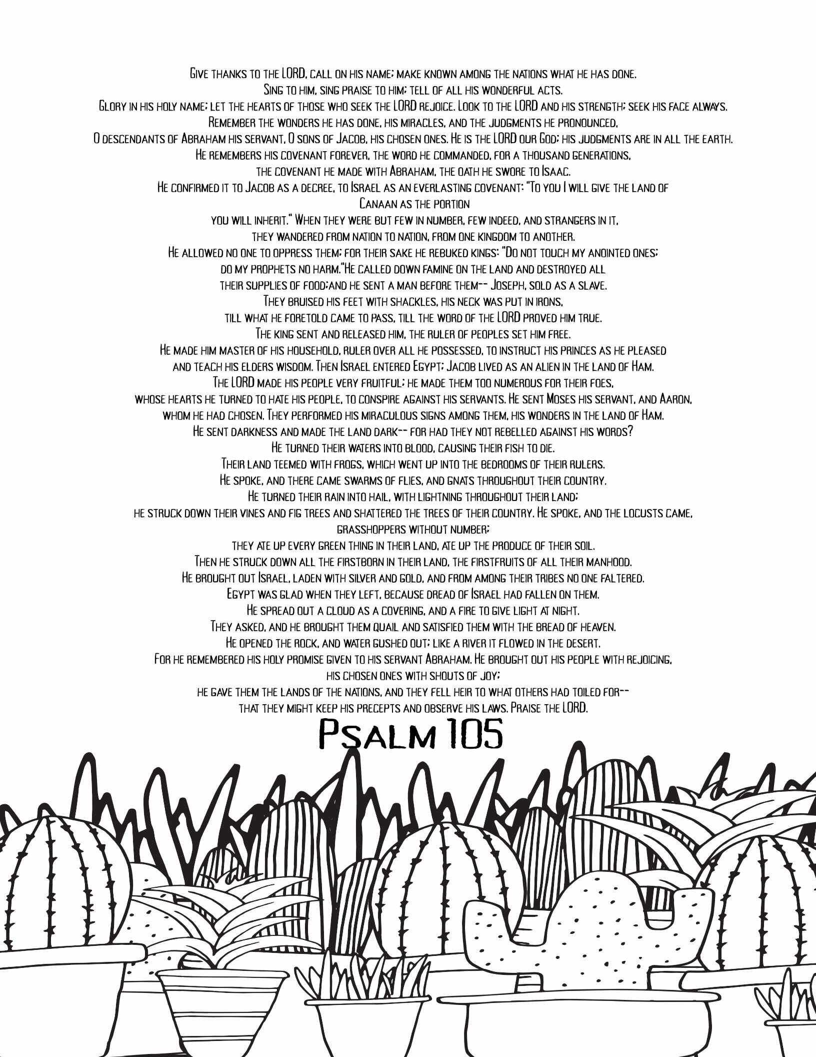 10 Free Printable Psalm Coloring Pages - Download and Color Adult Scripture - Psalm 105CLICK HERE TO DOWNLOAD THIS PAGE FREE