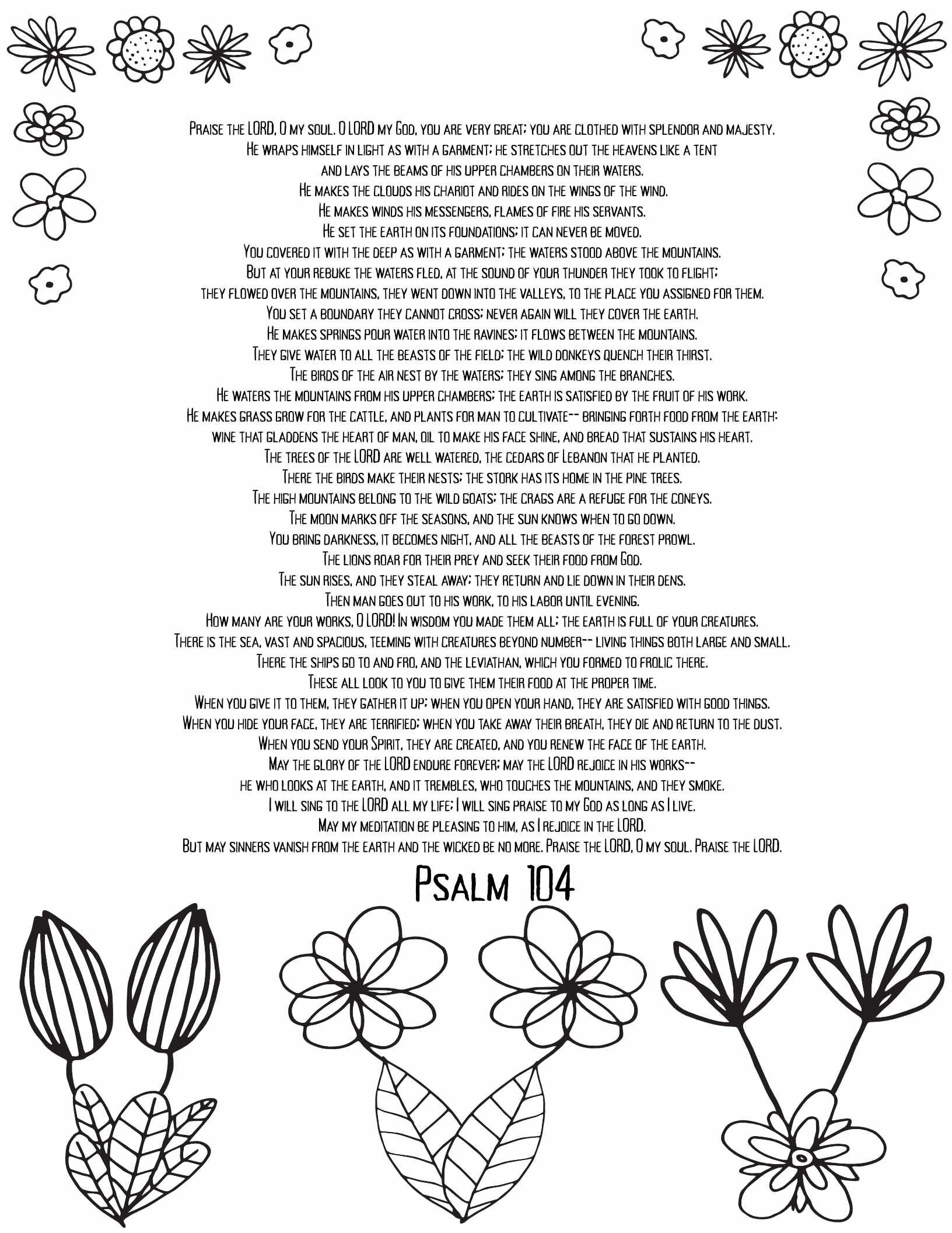 10 Free Printable Psalm Coloring Pages - Download and Color Adult Scripture - Psalm 104CLICK HERE TO DOWNLOAD THIS PAGE FREE